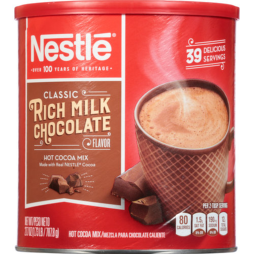 Nestle Hot Cocoa Rich Milk Chocolate Flavored Mix Powder, 27.7 oz, Can