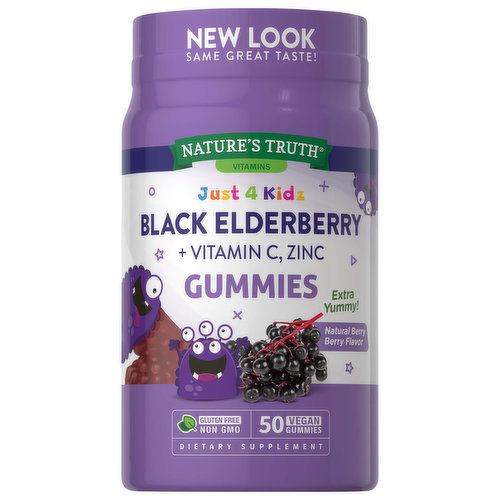 Nature's Truth Black Elderberry,+ Vitamin C, Zinc, Gummies, Natural Berry Berry Flavor