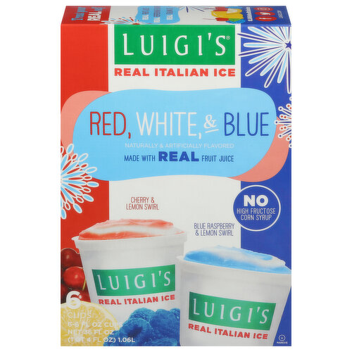 Luigi's Real Italian Ice, Red, White, & Blue, Cherry & Lemon Swirl, Blue Raspberry & Lemon Swirl