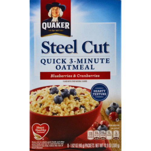 Quaker Oatmeal, Quick 3-Minute, Steel Cut, Blueberry Cranberry