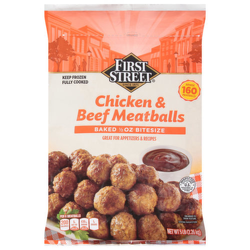 First Street Chicken & Beef Meatballs, Baked, 0.5 Oz Bite Size