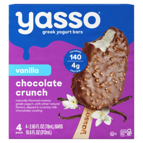 Yasso Greek Yogurt Bars, Vanilla Chocolate Crunch, 4 Pack