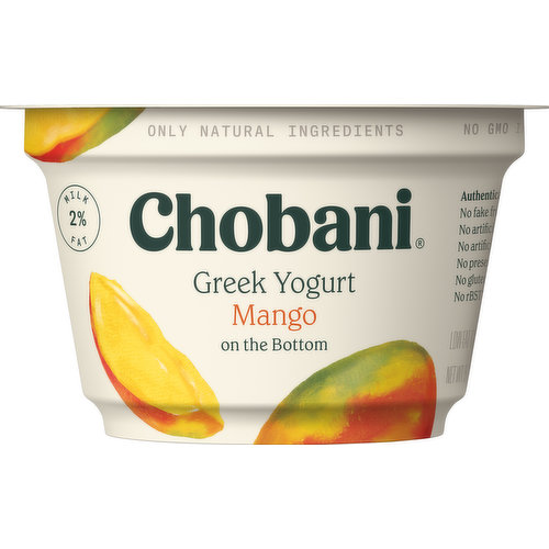 Chobani Yogurt, Greek, Low-Fat, Mango, on the Bottom 