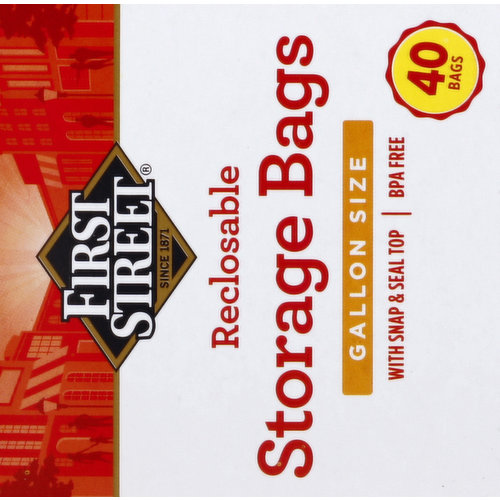 First Street Storage Bags, Reclosable, Gallon Size