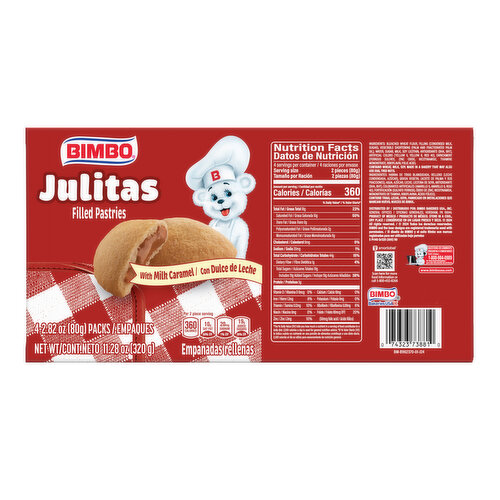 Bimbo Milk Caramel Filled Pastries, 4 twin packs, 11.28 oz