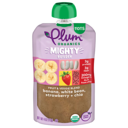 Plum Organics Mighty Builder™ Banana, White Bean, Strawberry + Chia 4oz Pouch