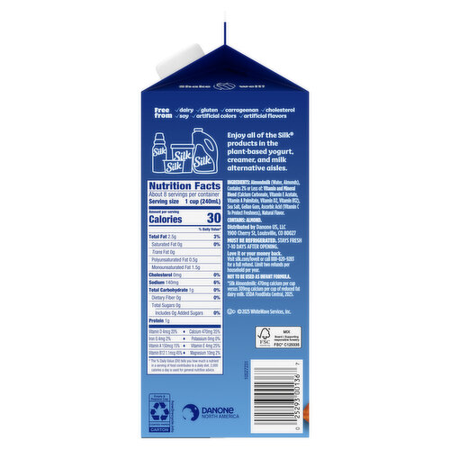 Silk Unsweet Vanilla Dairy Free Vegan Almond Milk