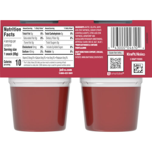 Jell-O Zero Sugar Low Calorie Cherry Gelatin Snacks