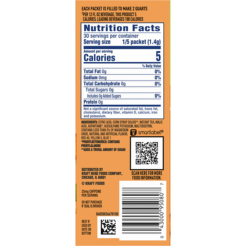 Crystal Light Zero Sugar Pitcher Packets Peach Iced Tea Drink Mix