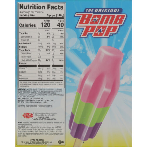 Bomb Pop Frozen Confection, Strawberry, Watermelon & Grape