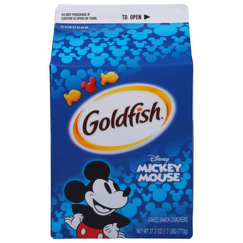 Goldfish Snack Crackers, Cheddar, Baked, Mickey Mouse