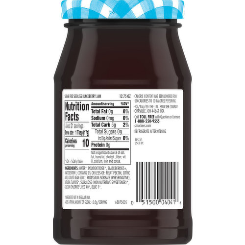Smucker's Jam, Sugar Free, Blackberry, Seedless