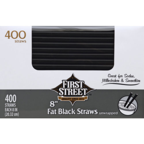 First Street Straws, Black, Fat, Unwrapped, 8 Inch