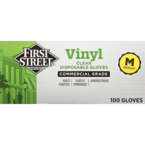 First Street Gloves, Disposable, Clear, Vinyl, Medium