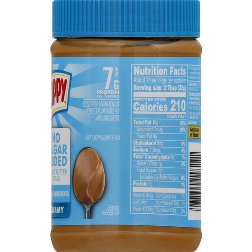 Skippy Peanut Butter Spread, No Sugar Added, Creamy
