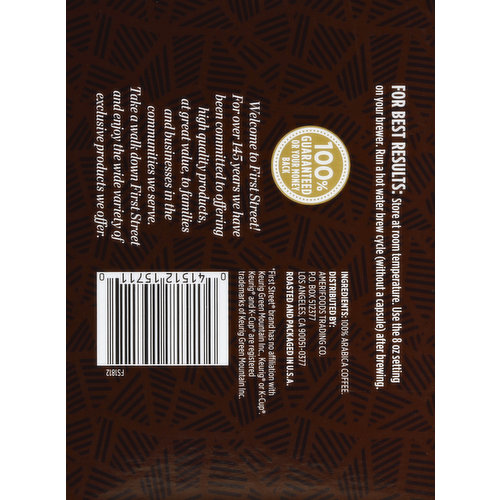 First Street Coffee, 100% Arabica, Dark, French Roast, Single Serve, Pods