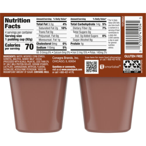 Snack Pack Sugar Free Chocolate Pudding