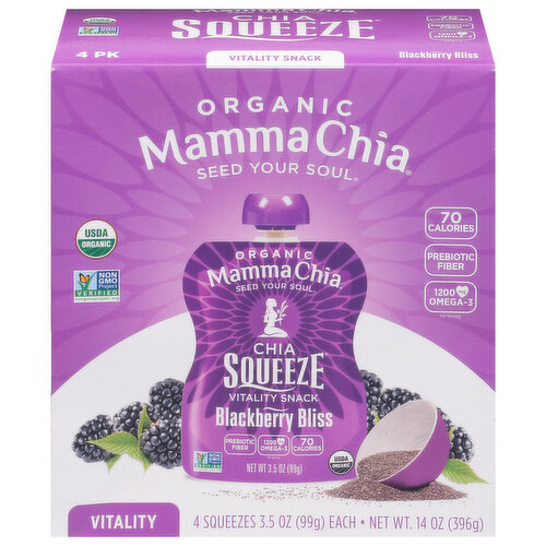 Mamma Chia Vitality Snack, Organic, Blackberry Bliss, 4 Pack