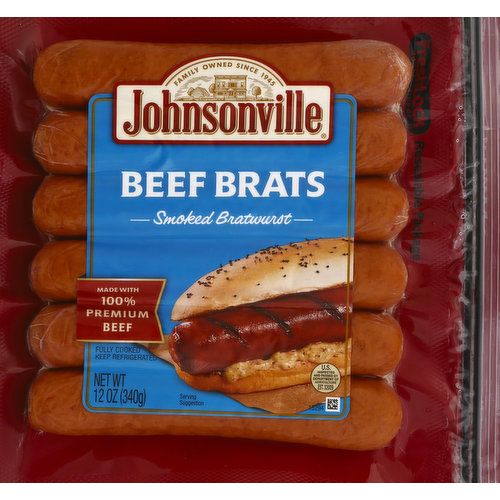Johnsonville Bratwurst, Beef Brats, Smoked