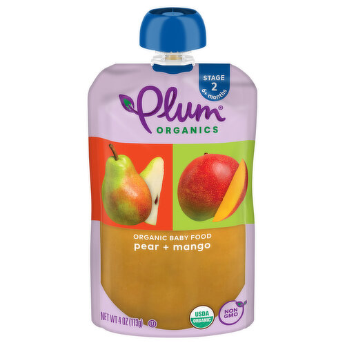 Plum Organics Stage 2 Organic Baby Food Pear + Mango 4oz Pouch