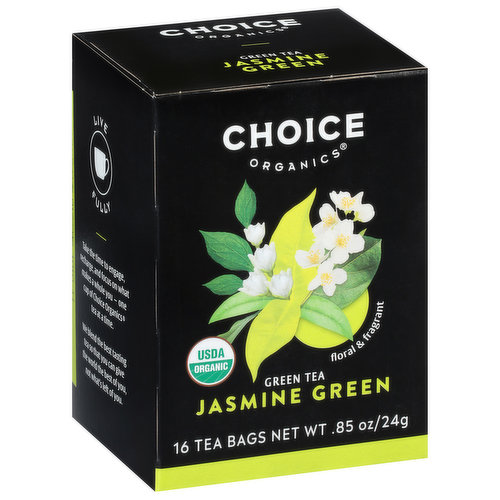 Choice Organics Green Tea, Jasmine Green, Tea Bags