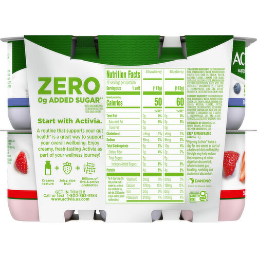Activia Zero 0g Added Sugar Non Fat Strawberry/Blueberry Yogurt