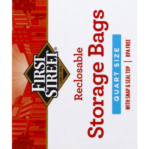 First Street Storage Bags, Reclosable, Quart Size