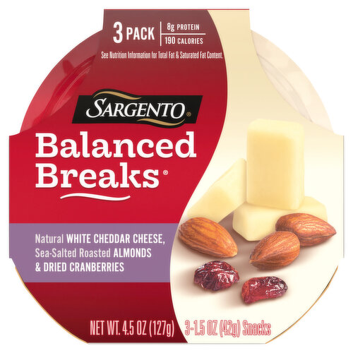 Sargento Balanced Breaks, White Cheddar/Almonds/Dried Cranberries, 3 Pack