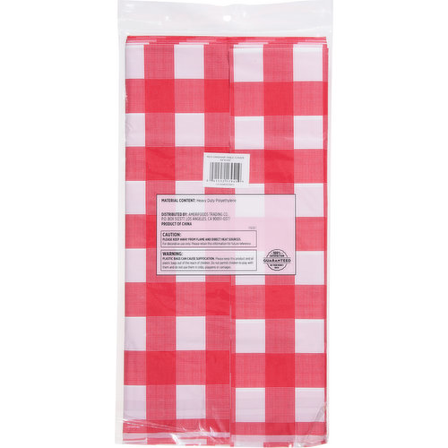 First Street Table Cover, Plastic, Rectangle, Red Gingham