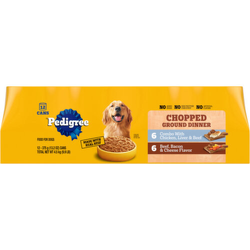 Pedigree Food for Dogs, Chopped Ground Dinner, Chicken, Liver & Beef/Beef, Bacon & Cheese