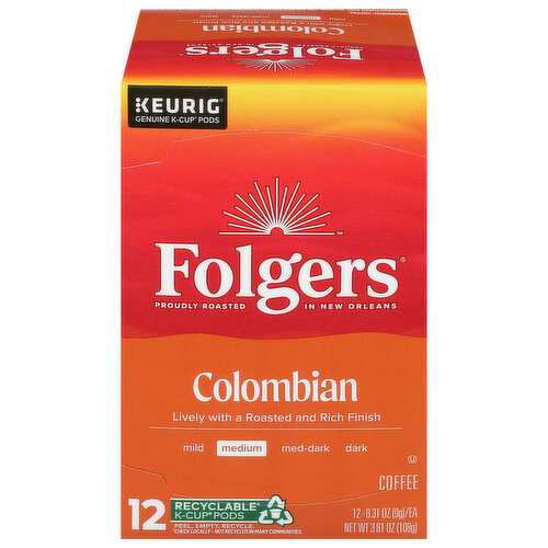 Folgers Coffee, Medium, Colombian, K-Cup Pods