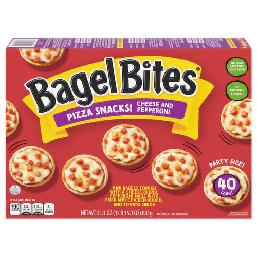 Bagel Bites Pizza Snacks, Cheese and Pepperoni, Party Size