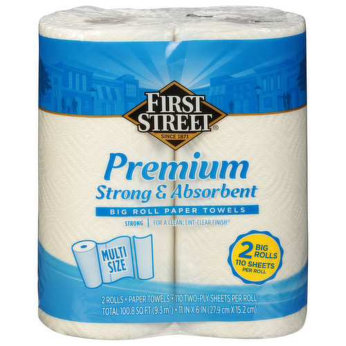 First Street Paper Towels, Premium, Strong & Absorbent, Big Roll, 2-Ply, Multi Size