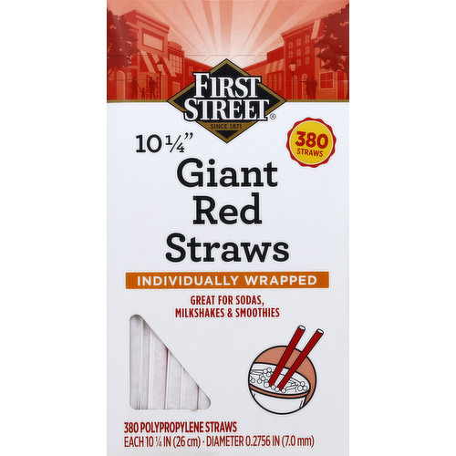 First Street Straws, Red, Giant, 10-1/4 Inches