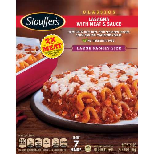 Stouffer's Lasagna, with Meat & Sauce, Classics, Large Family Size