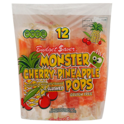 Budget Saver Monster Pops, Gluten Free, Cherry-Pineapple, Slushed