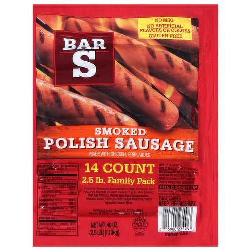 Bar S Polish Sausage, Smoked, Family Pack