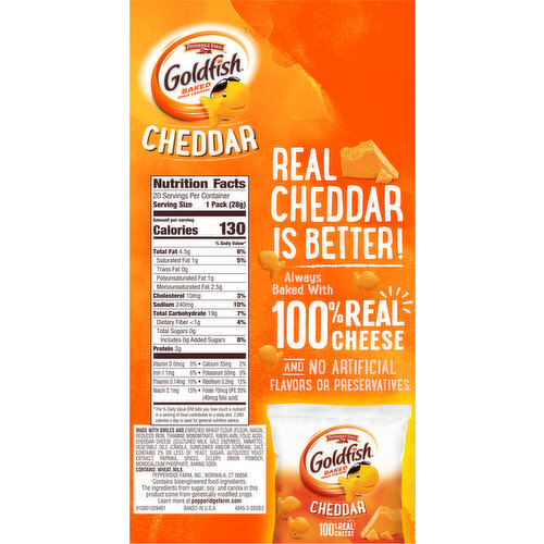 Goldfish Baked Snack Crackers, Cheddar, On-the-Go! Packs
