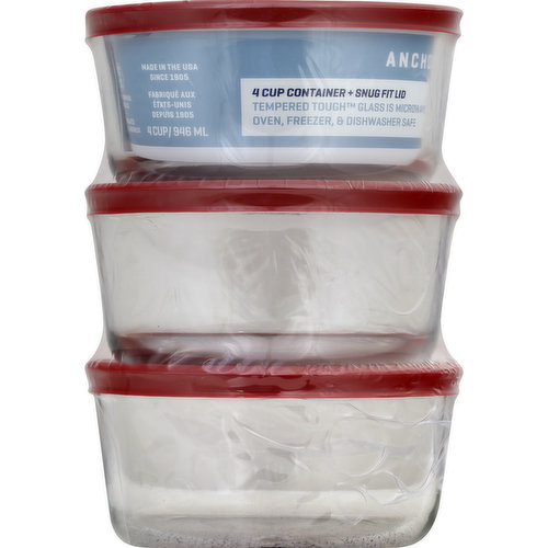 Anchor Hocking Container + Lid, 4 Cup