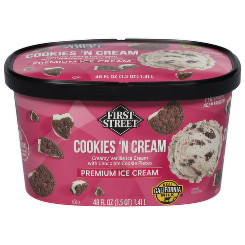 First Street Ice Cream, Premium, Cookies 'N Cream