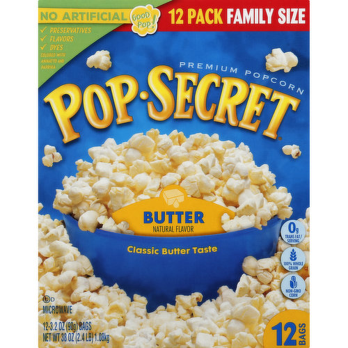 POP SECRET Popcorn, Premium, Butter, Family Size, 12 Pack