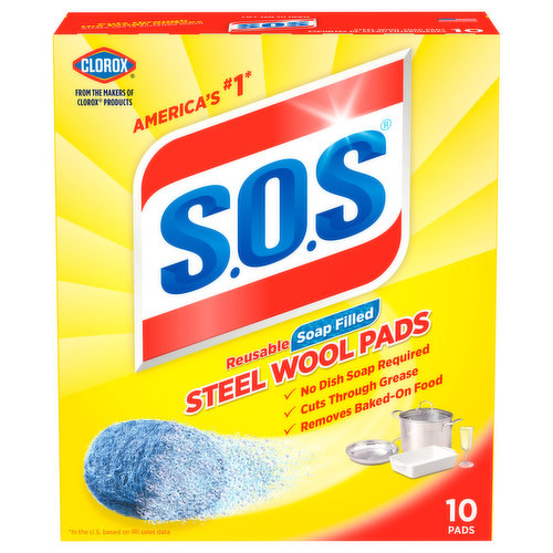 S.O.S Steel Wool Pads, Reusable, Soap Filled