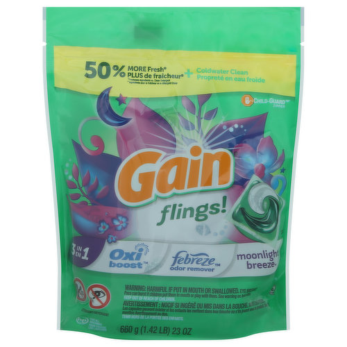 Gain Detergent, Moonlight Breeze, 3 in 1, HE, Pacs