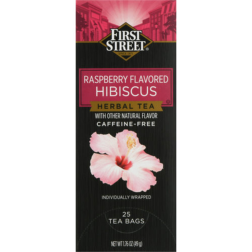 First Street Herbal Tea, Hibiscus, Raspberry Flavored, Caffeine-Free, Tea Bags