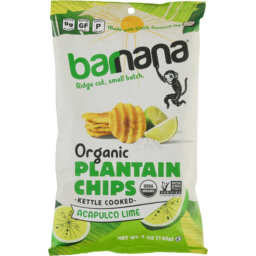 Barnana Plantain Chips, Organic, Acapulco Lime, Kettle Cooked