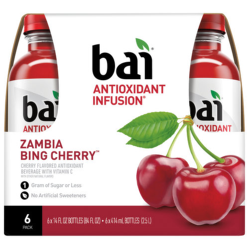 Bai Antioxidant Beverage, Zambia Bing Cherry, 6 Pack