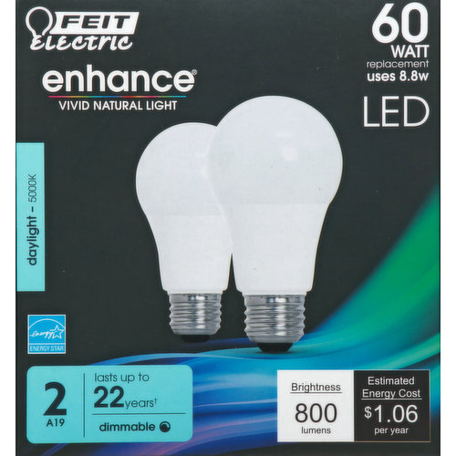 Feit Electric Light Bulbs, LED, Daylight, 8.8 Watts