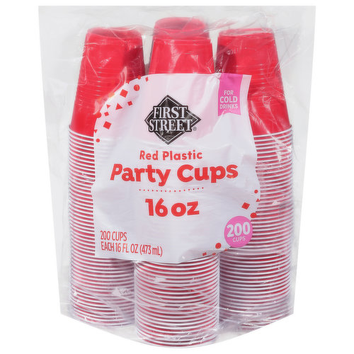 First Street Party Cups, Red Plastic, 16 Ounce