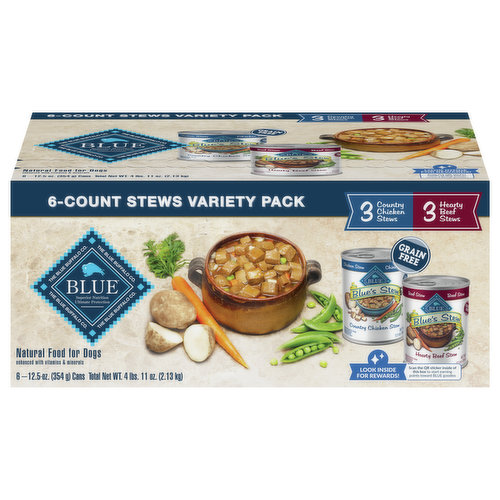 Blue Buffalo Food for Dogs, Natural, Country Chicken Stew/Hearty Beef Stew, Variety Pack