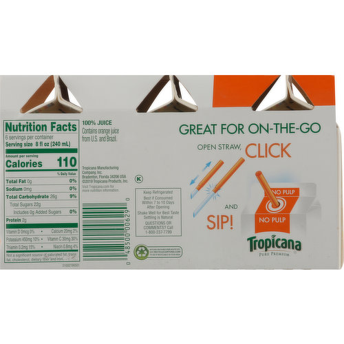 Tropicana 100% Juice, Original, Orange, No Pulp